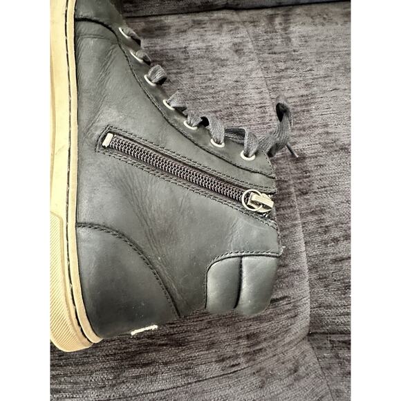 Black leather, UGG, size 8 woman's tie front boots w/side zipper - Picture 6 of 8